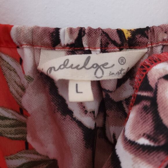 Indulge Floral Sleeveless Romper Large Juniors Red, Striped, Faux Wrap Surplice - Picture 4 of 4